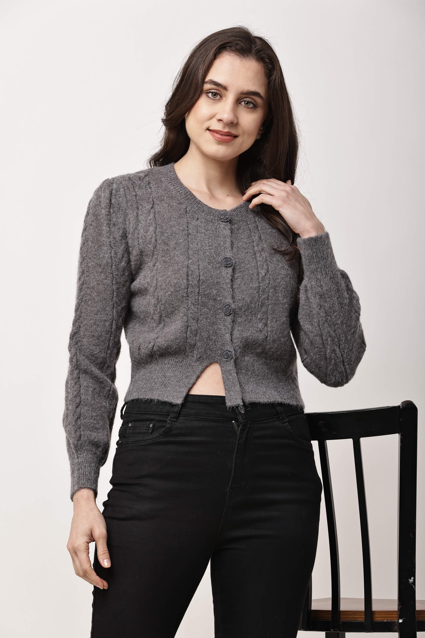 Korean Cropped Knit Cardigan for Women | Winter Button-Up Sweater