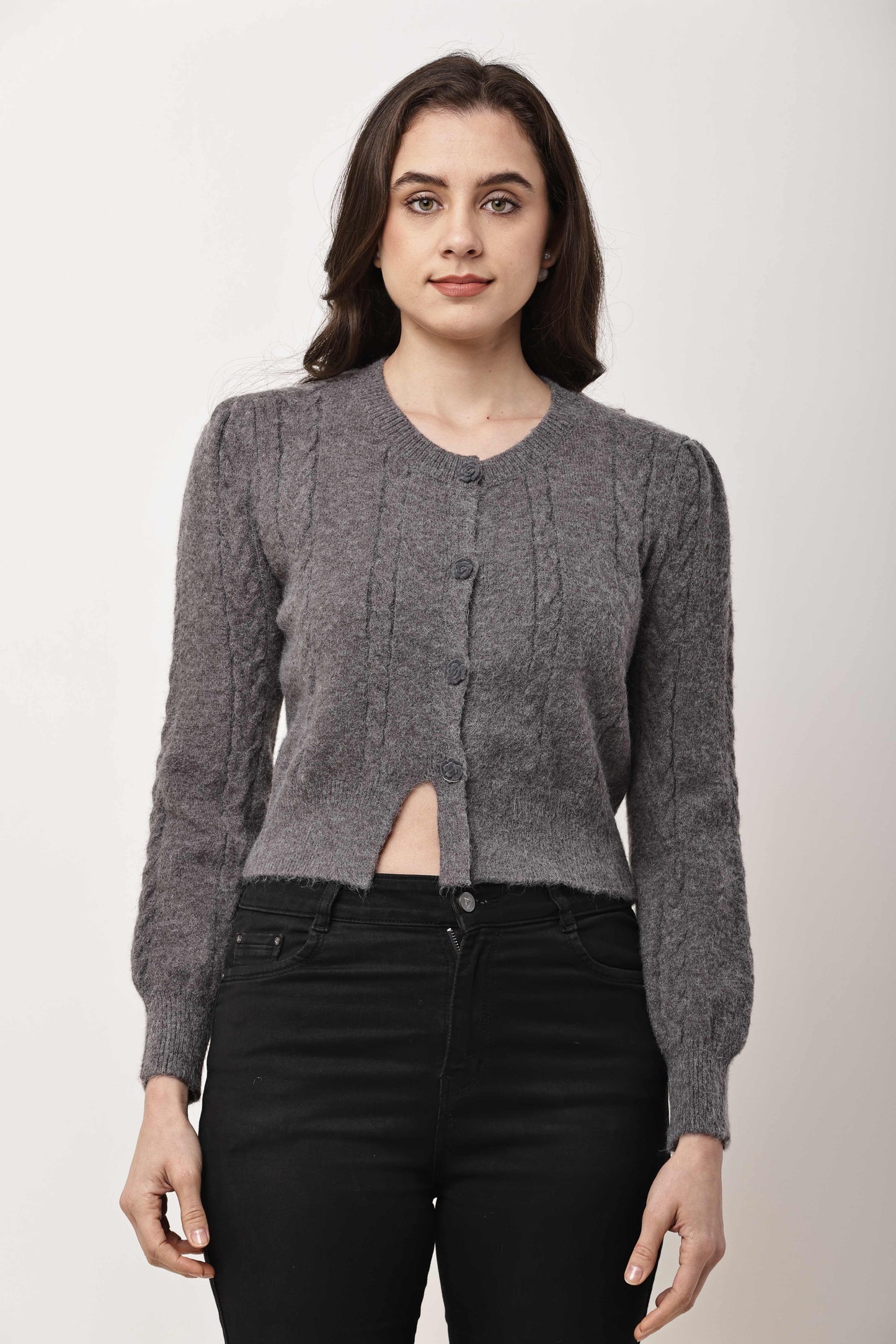 Korean Cropped Knit Cardigan for Women | Winter Button-Up Sweater