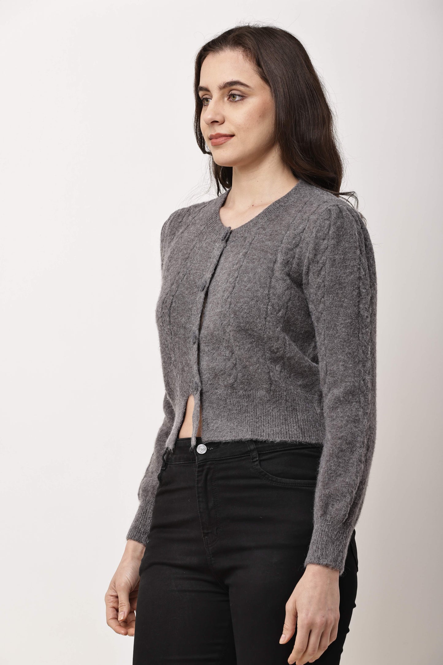 Korean Cropped Knit Cardigan for Women | Winter Button-Up Sweater