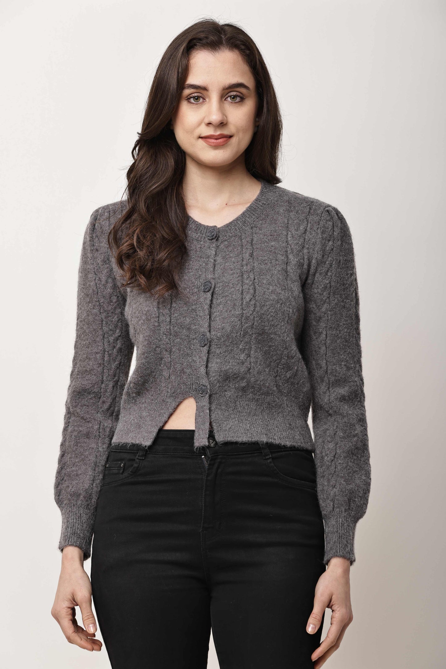 Korean Cropped Knit Cardigan for Women | Winter Button-Up Sweater