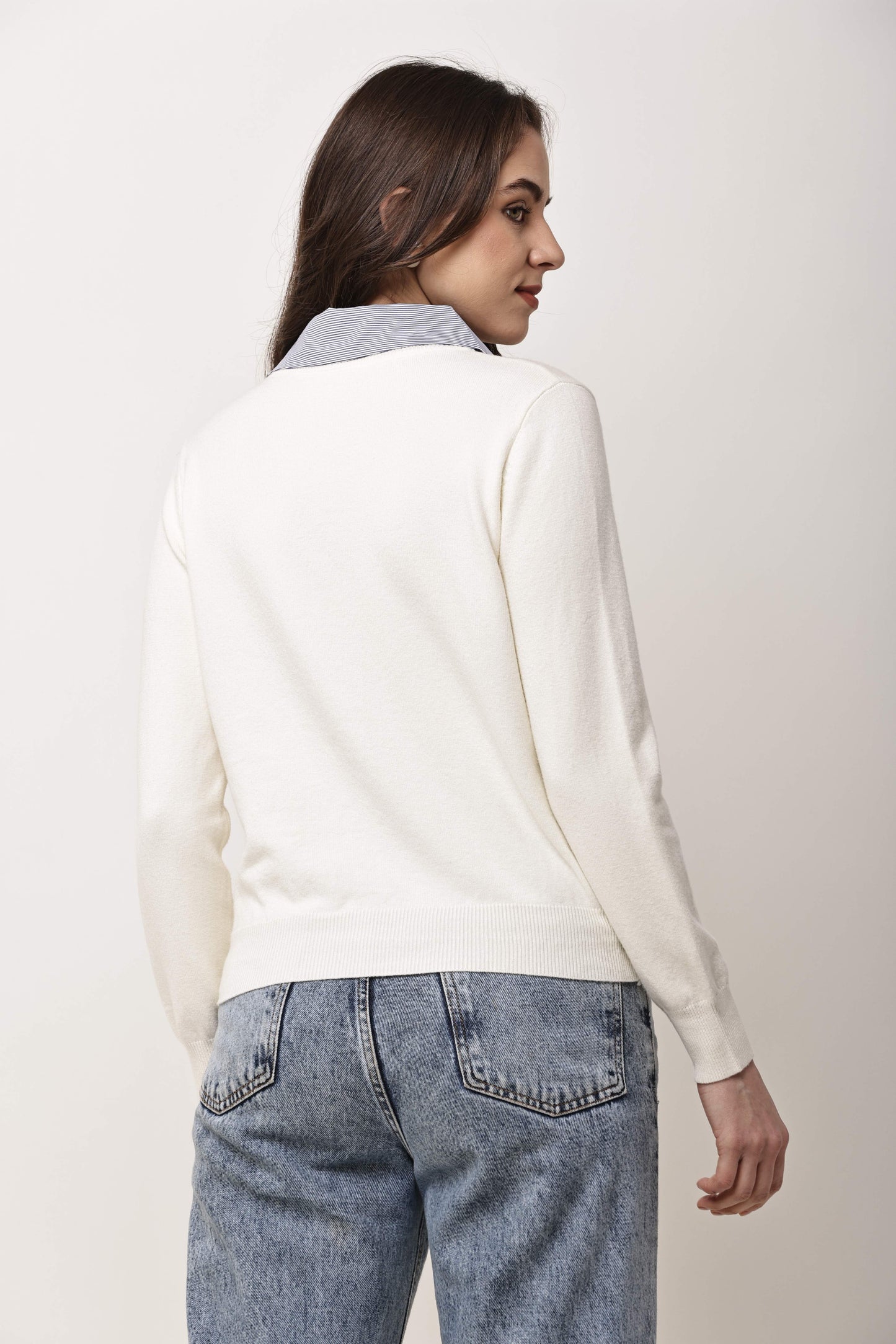 Black Button-Down Knit Cardigan for Women with Contrast Collar | Winter Top