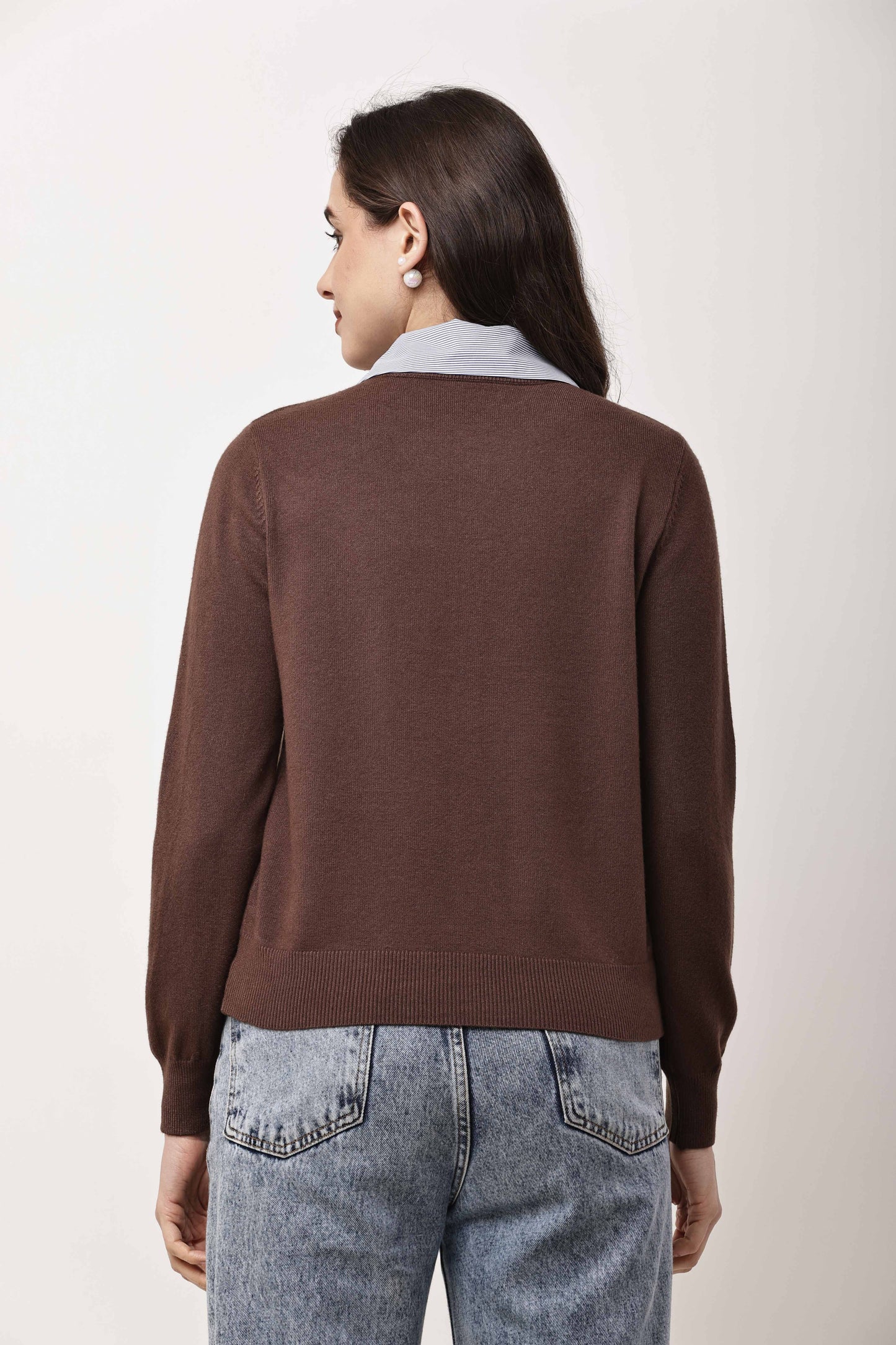 Black Button-Down Knit Cardigan for Women with Contrast Collar | Winter Top