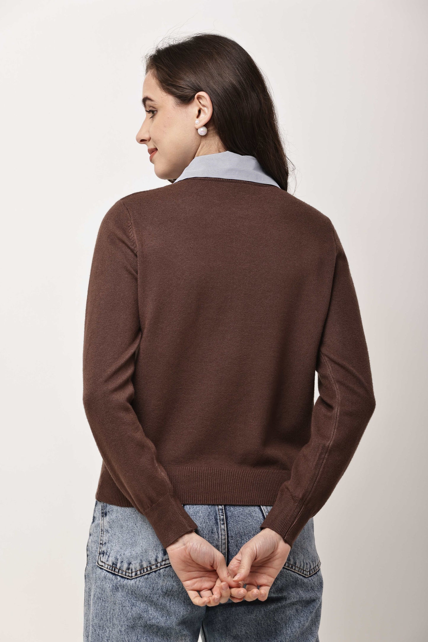 Black Button-Down Knit Cardigan for Women with Contrast Collar | Winter Top