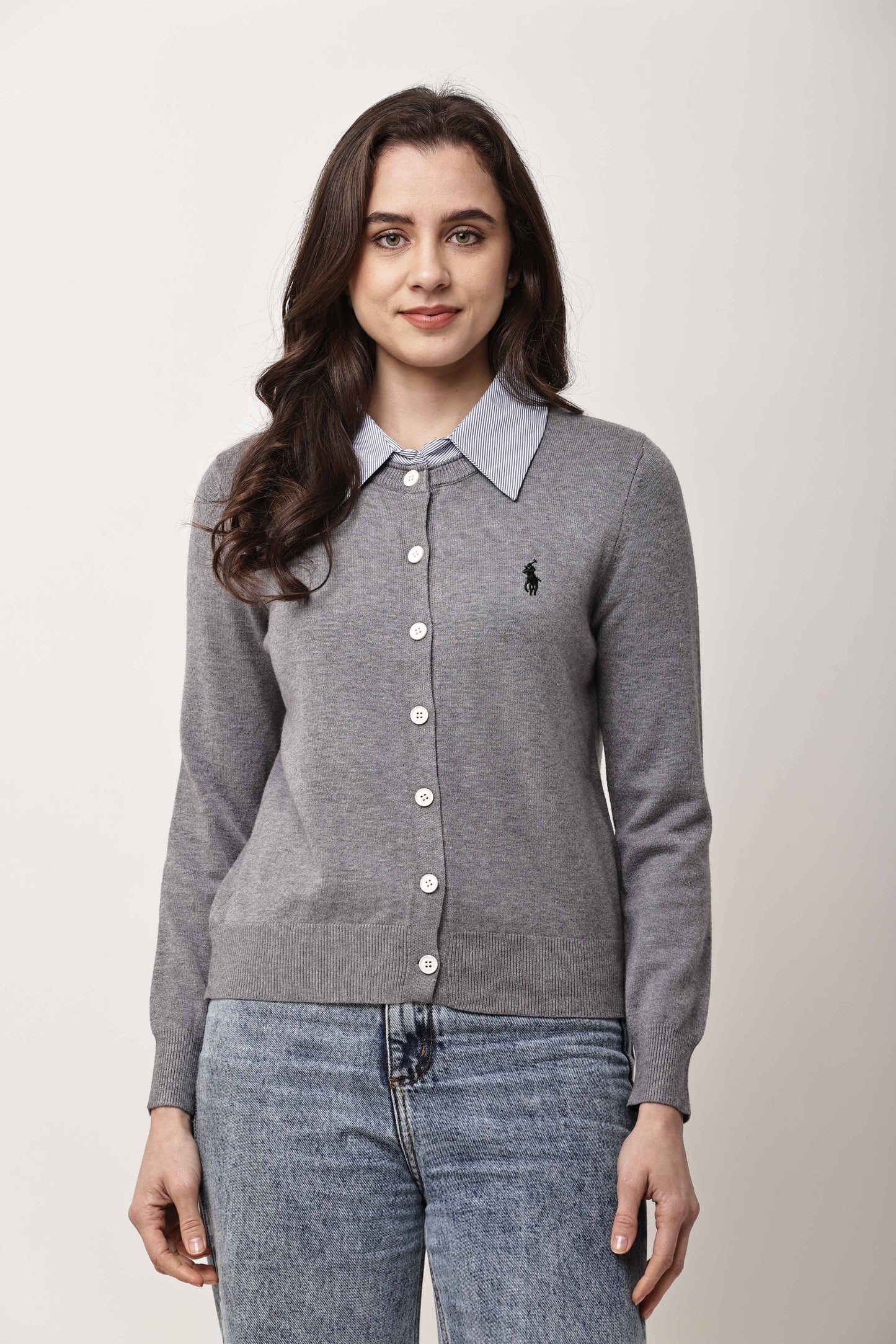 Black Button-Down Knit Cardigan for Women with Contrast Collar | Winter Top