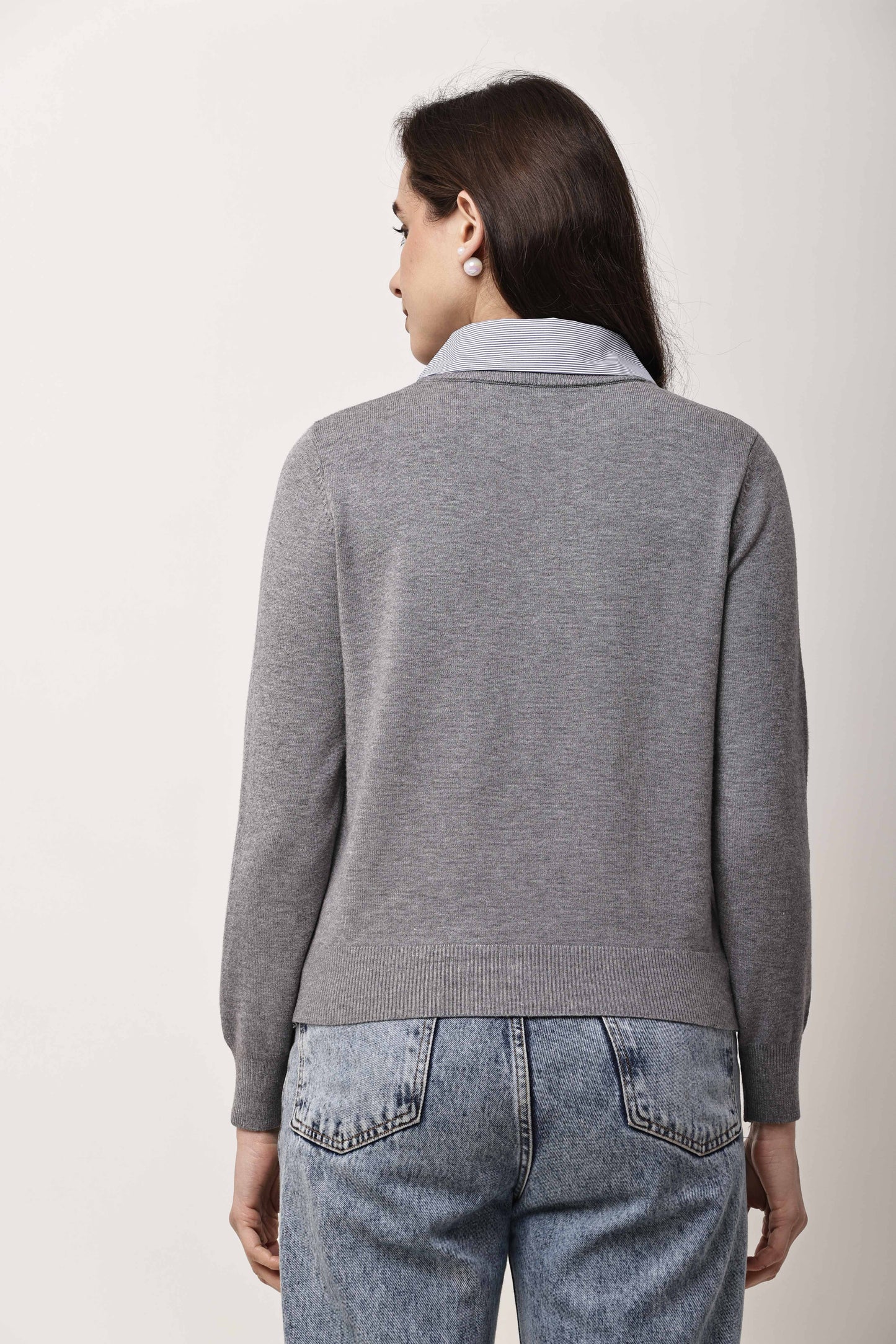 Black Button-Down Knit Cardigan for Women with Contrast Collar | Winter Top