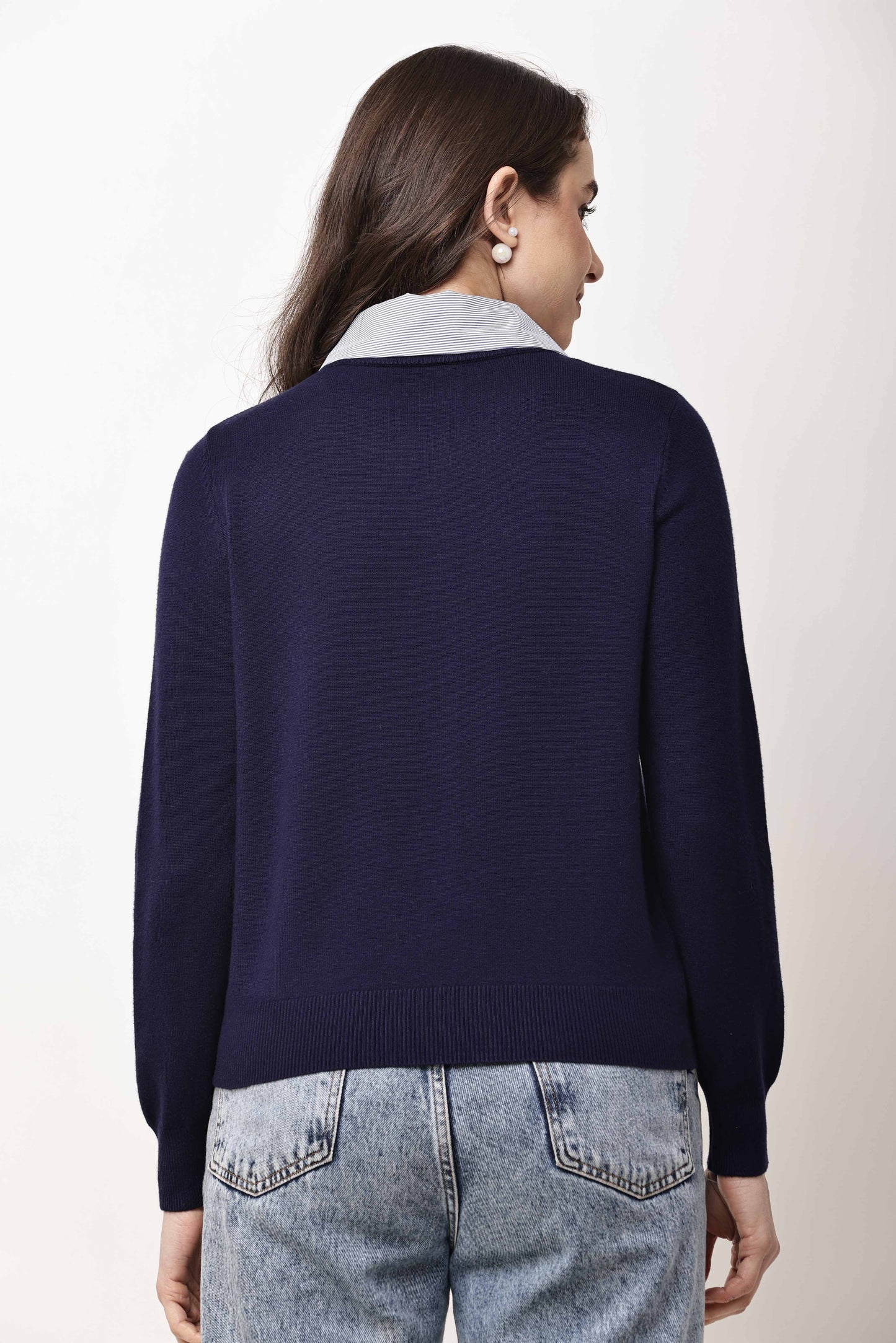 Black Button-Down Knit Cardigan for Women with Contrast Collar | Winter Top