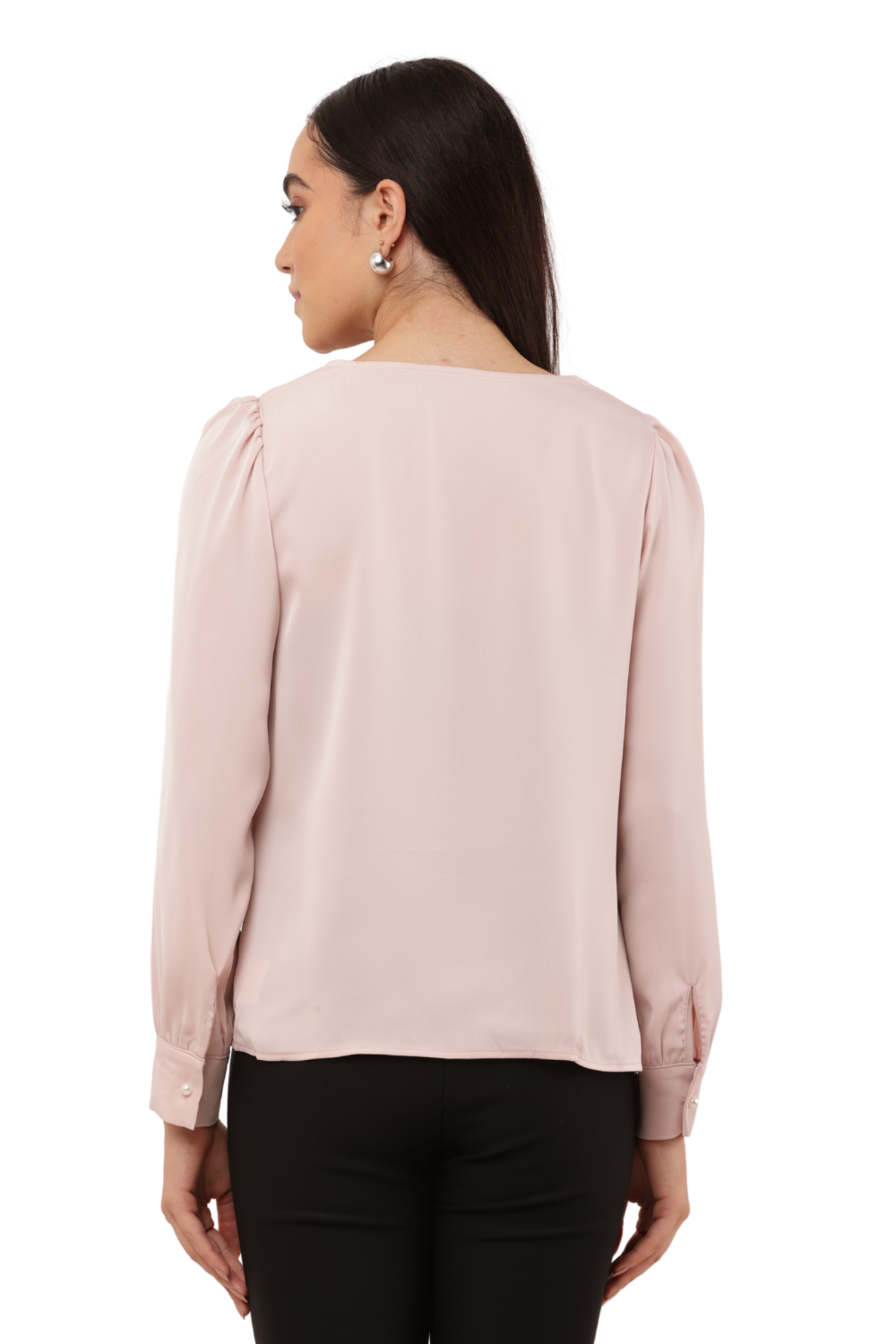 Draped Neck Long Sleeve Blouse – Korean Fashion Inspired