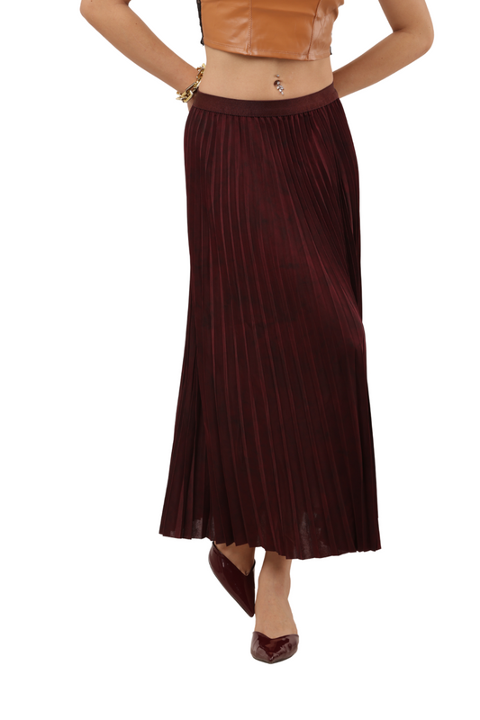 Elegant High-Waisted Pleated Midi Skirt for Women