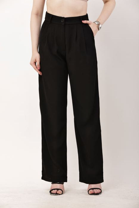 Black Straight-Leg Tailored Pants for Women | Smart Casual & Workwear