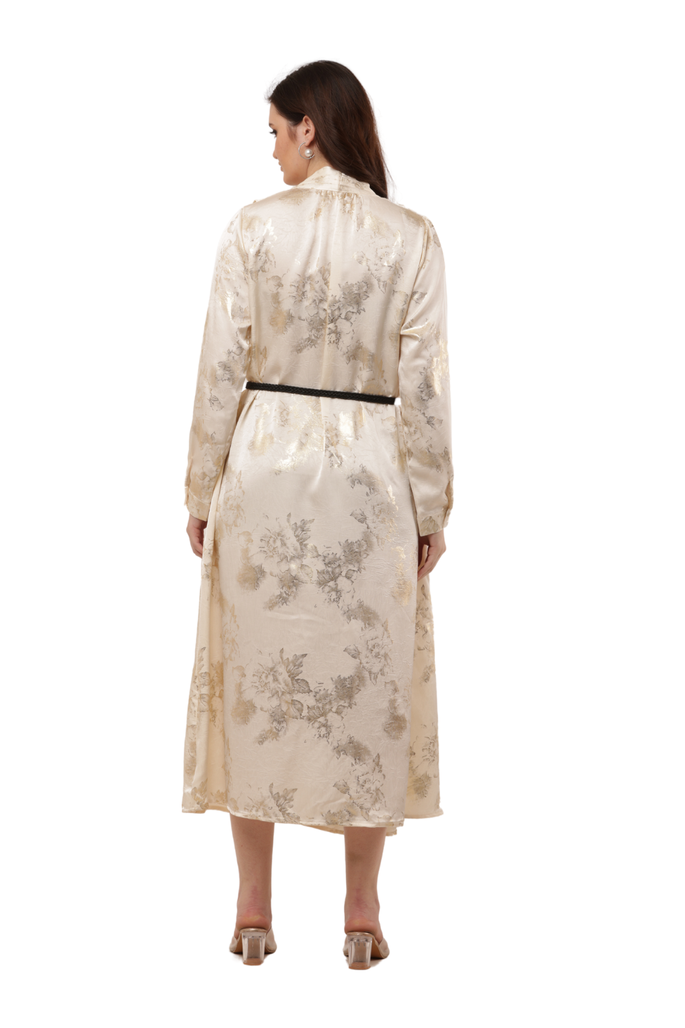 Elegant Korean Kaftan Dress in Satin Floral Print Free Size - Korean Fashion