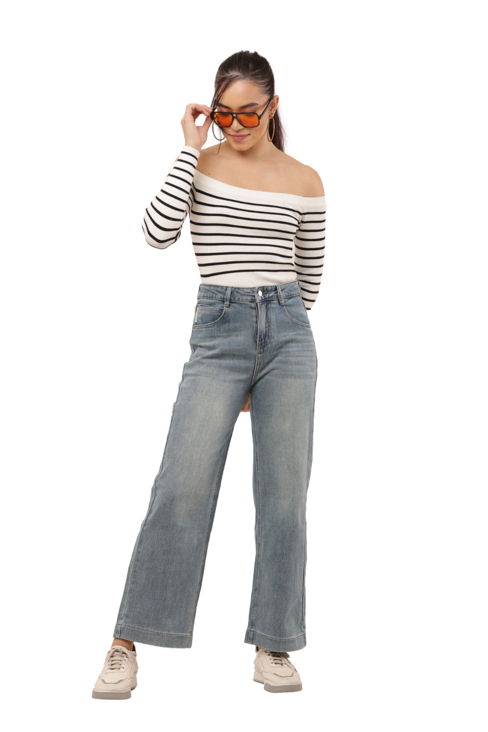 High-Waisted Korean Denim Bell Bottom Jeans for Women