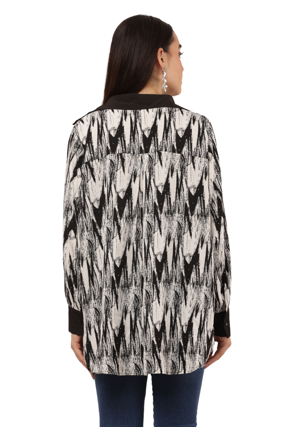 Oversized Abstract Print Button-Down Free Size Shirt with Contrast Detailing