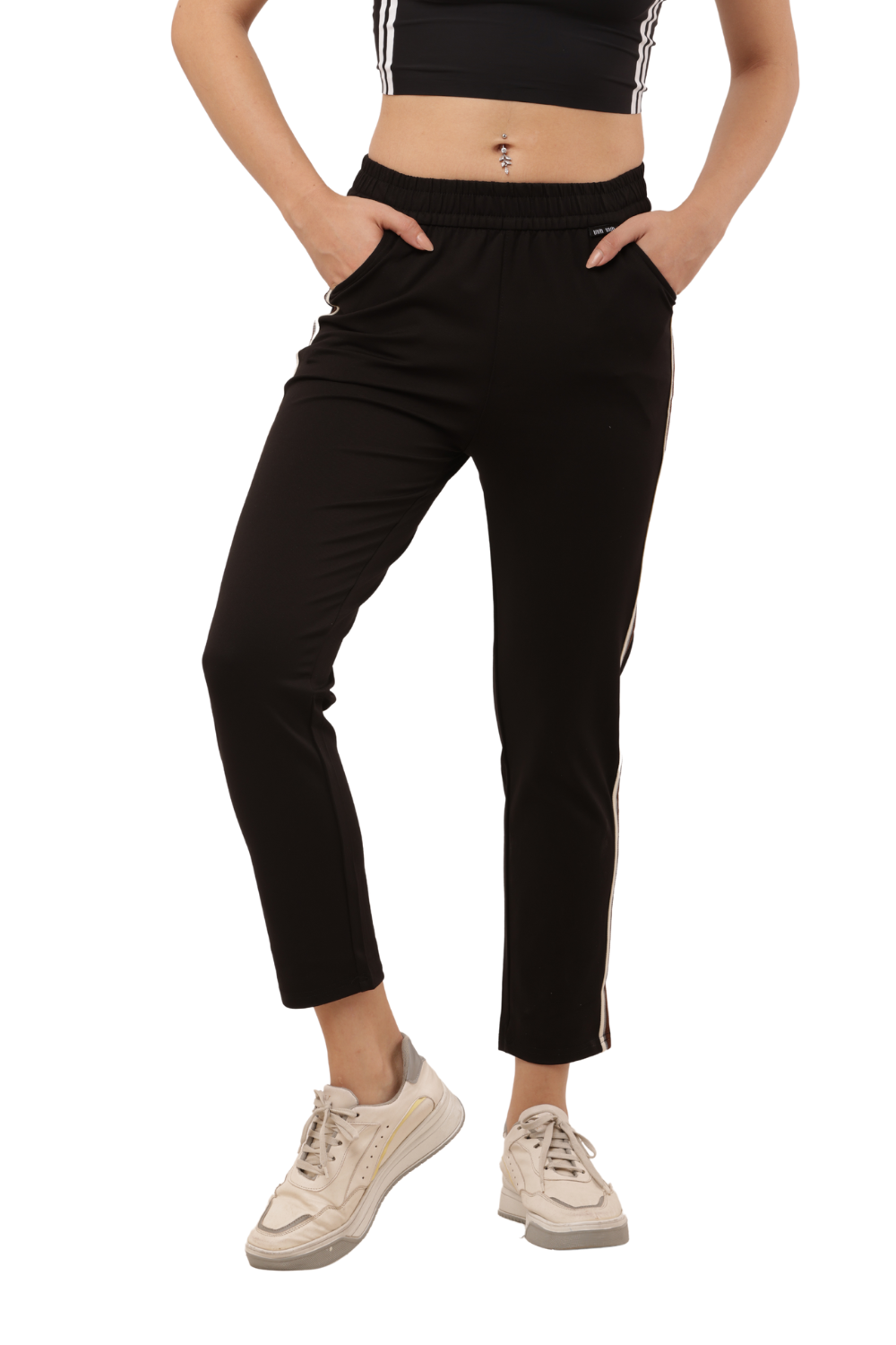 Women's Black Slim Fit Pants with Double Side Stripe – Korean Cotton Plus Lycra