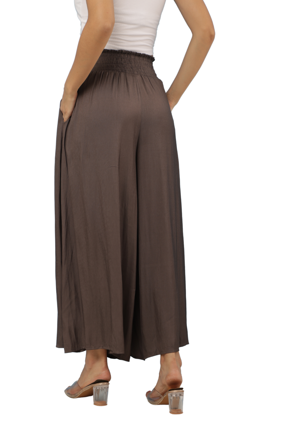 High Waist Flared Palazzo Pants with Corset Tie Detail