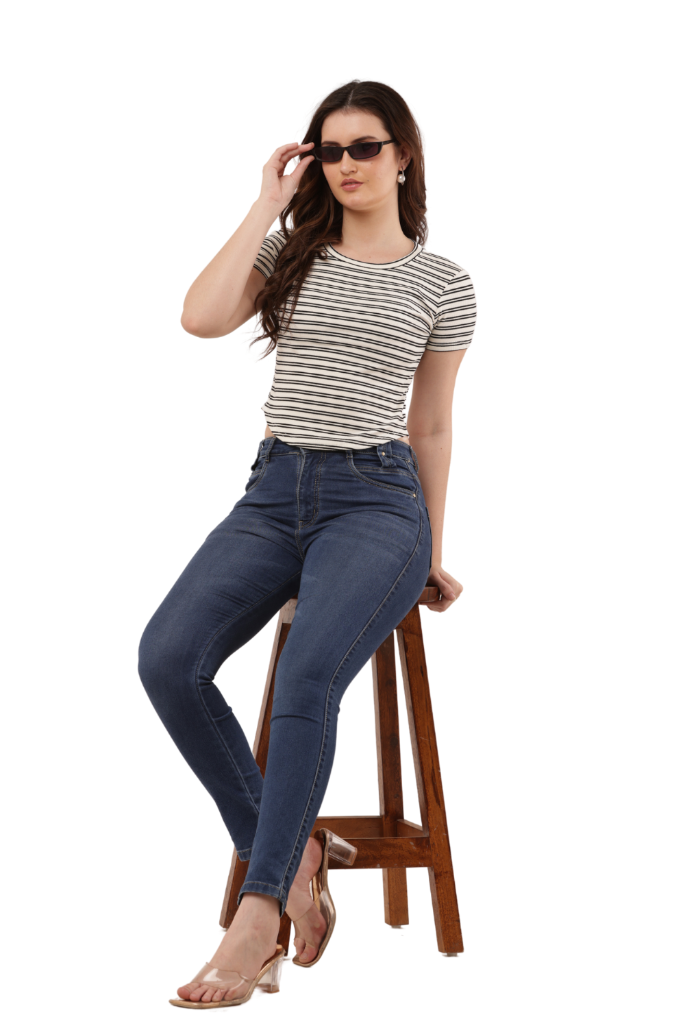 Ribbed Fitted Striped Korean T-Shirt Free Size – Casual Round Neck Tee