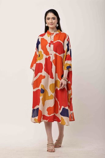 Abstract Print Kaftan Dress | Oversized Korean Style Women Outfit