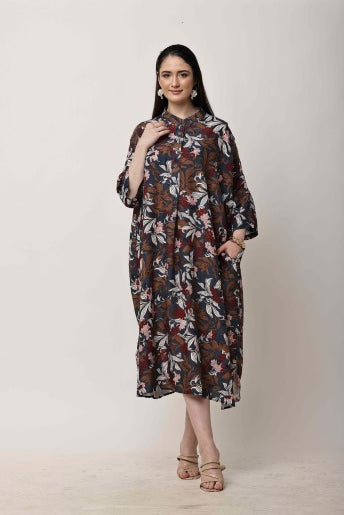Floral Midi Dress Women Oversized Boho Casual Dress