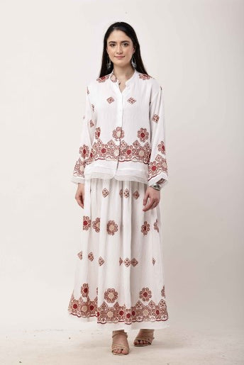 Beige Embroidered Kurta Skirt Set for Women | Eid & Festive Wear