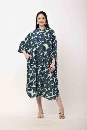 Abstract Kaftan Dress Women Oversized Midi Dress