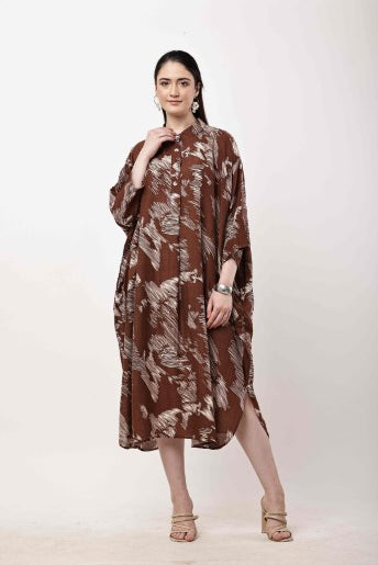 Brown Kaftan Dress Women Oversized Flowy Midi Dress