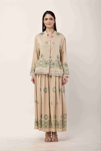 Beige Embroidered Kurta Skirt Set for Women | Eid & Festive Wear
