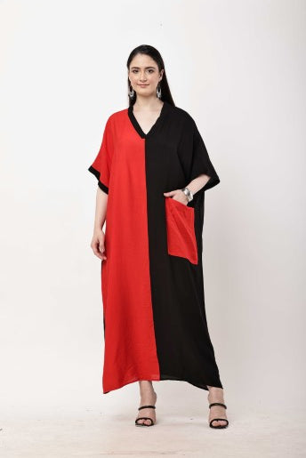 Red Black Kaftan Dress Women Oversized Maxi Dress