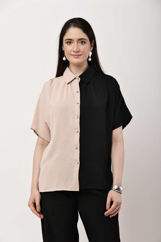 Women Dual Tone Pink Coral Shirt Casual Stylish Top
