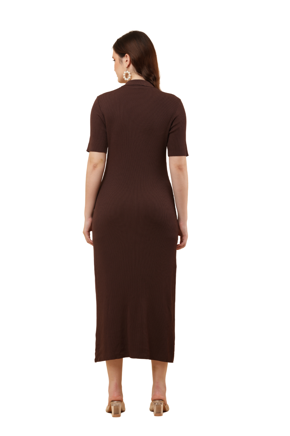 Korean Bodycon Ribbed Polo Midi Dress Free Size – Korean Fashion Style