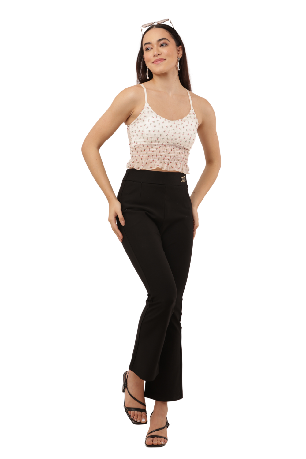 Strawberry Print Free Size Smocked Crop Top with Ruffle Hem – Korean Fashion