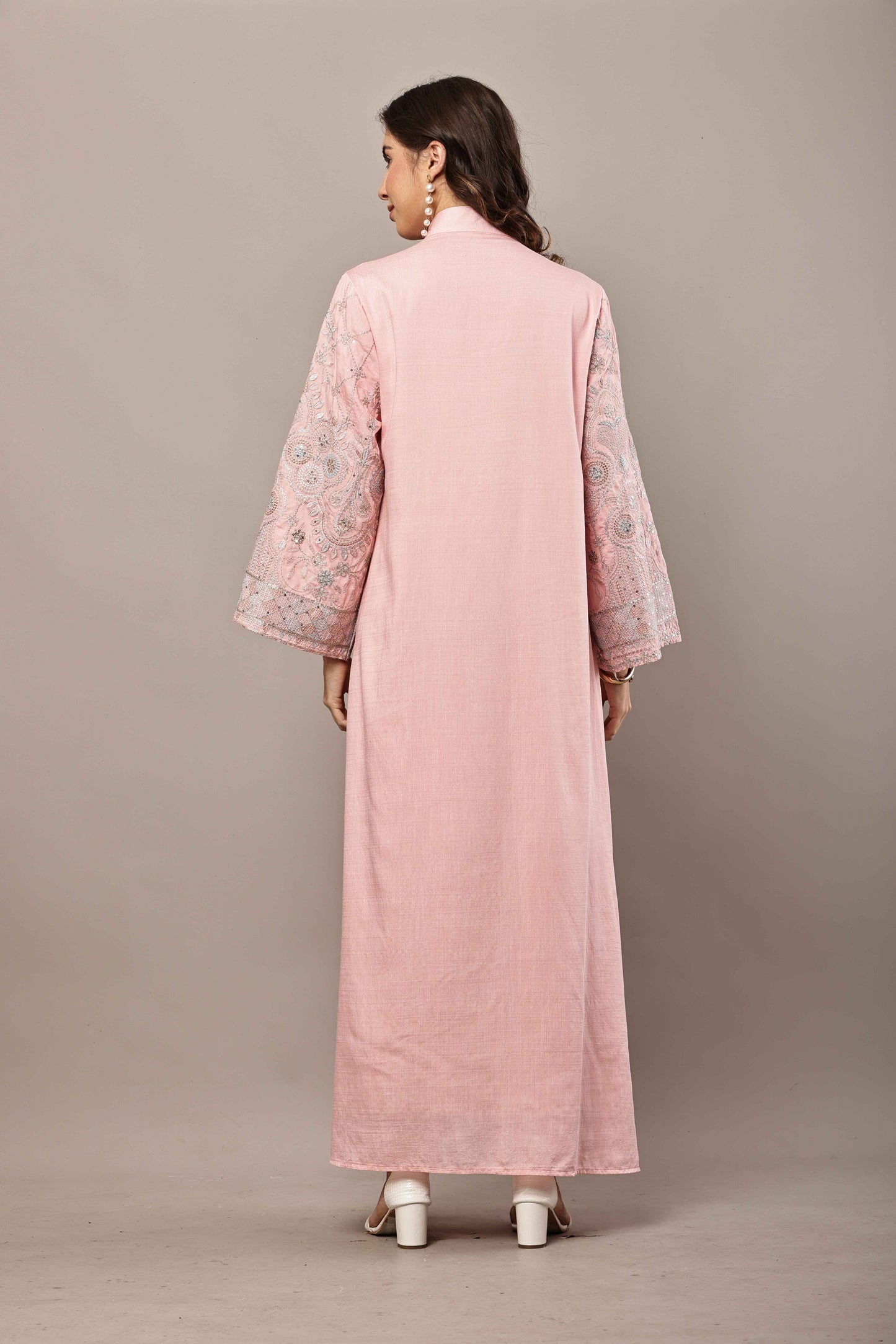 Blush Pink Embroidered Eid Kurta for Women | Luxury Ramadan Maxi Dress