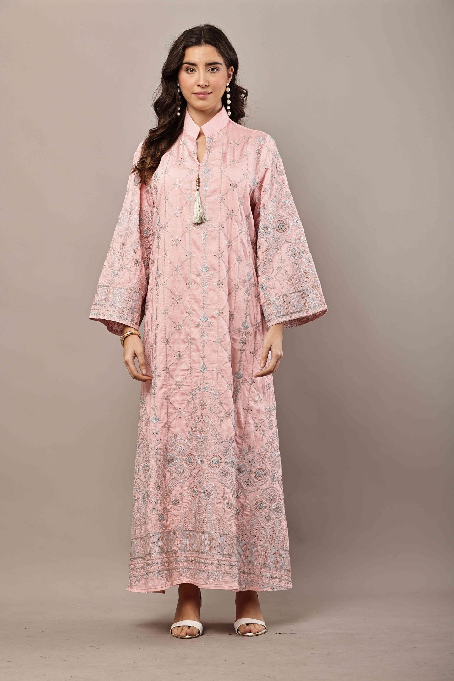 Blush Pink Embroidered Eid Kurta for Women | Luxury Ramadan Maxi Dress