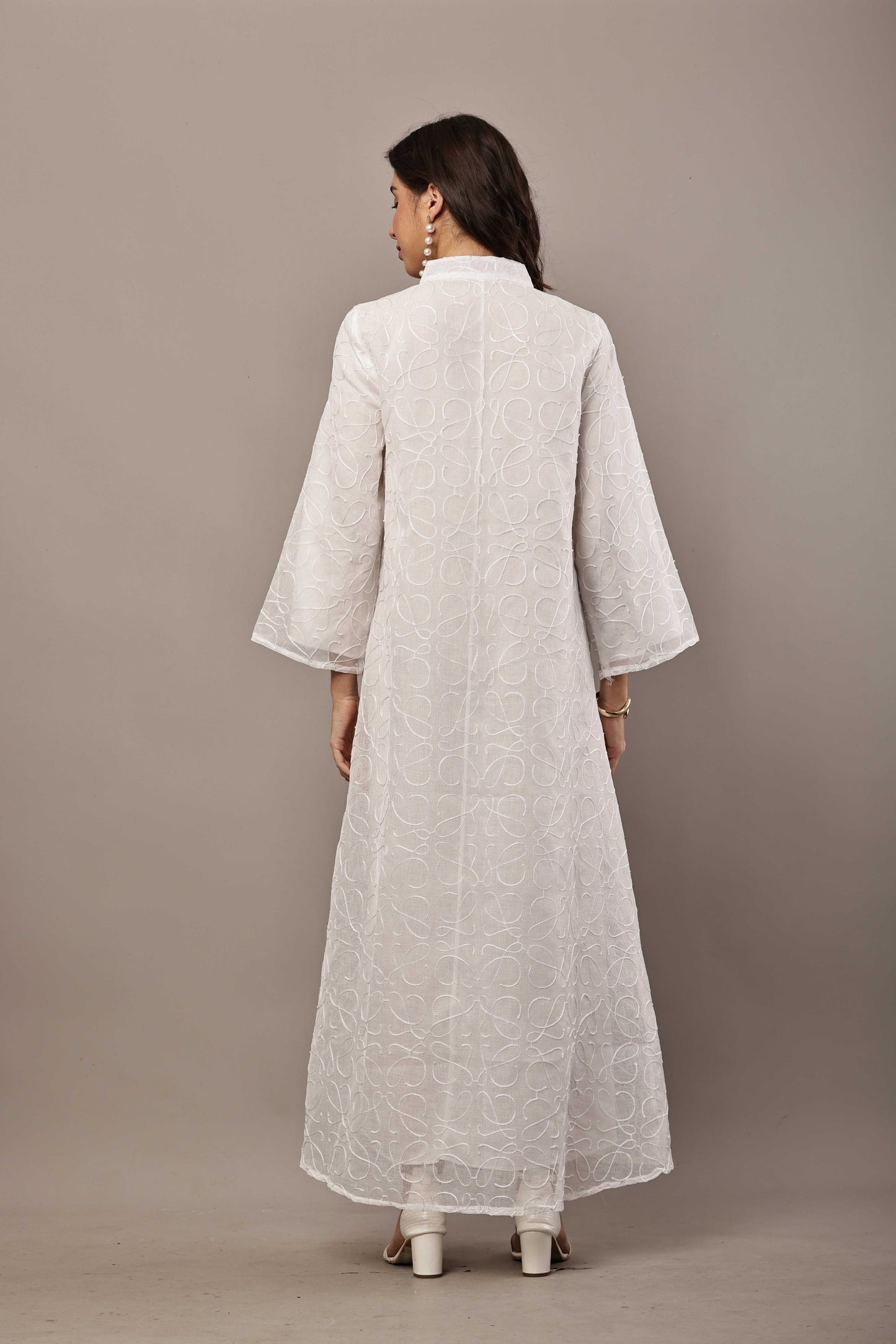 White Sequin Embroidered Eid Dress for Women | Luxury Ramadan Maxi Outfit