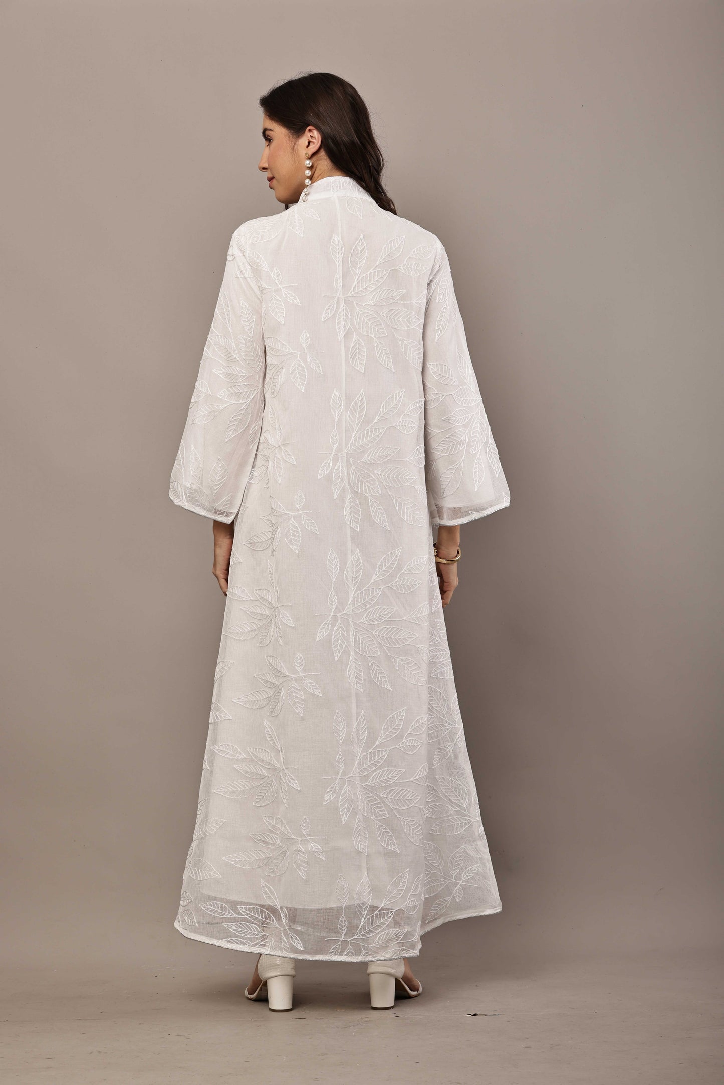 Ivory White Sequin Embroidered Eid Dress for Women | Luxury Ramadan Maxi