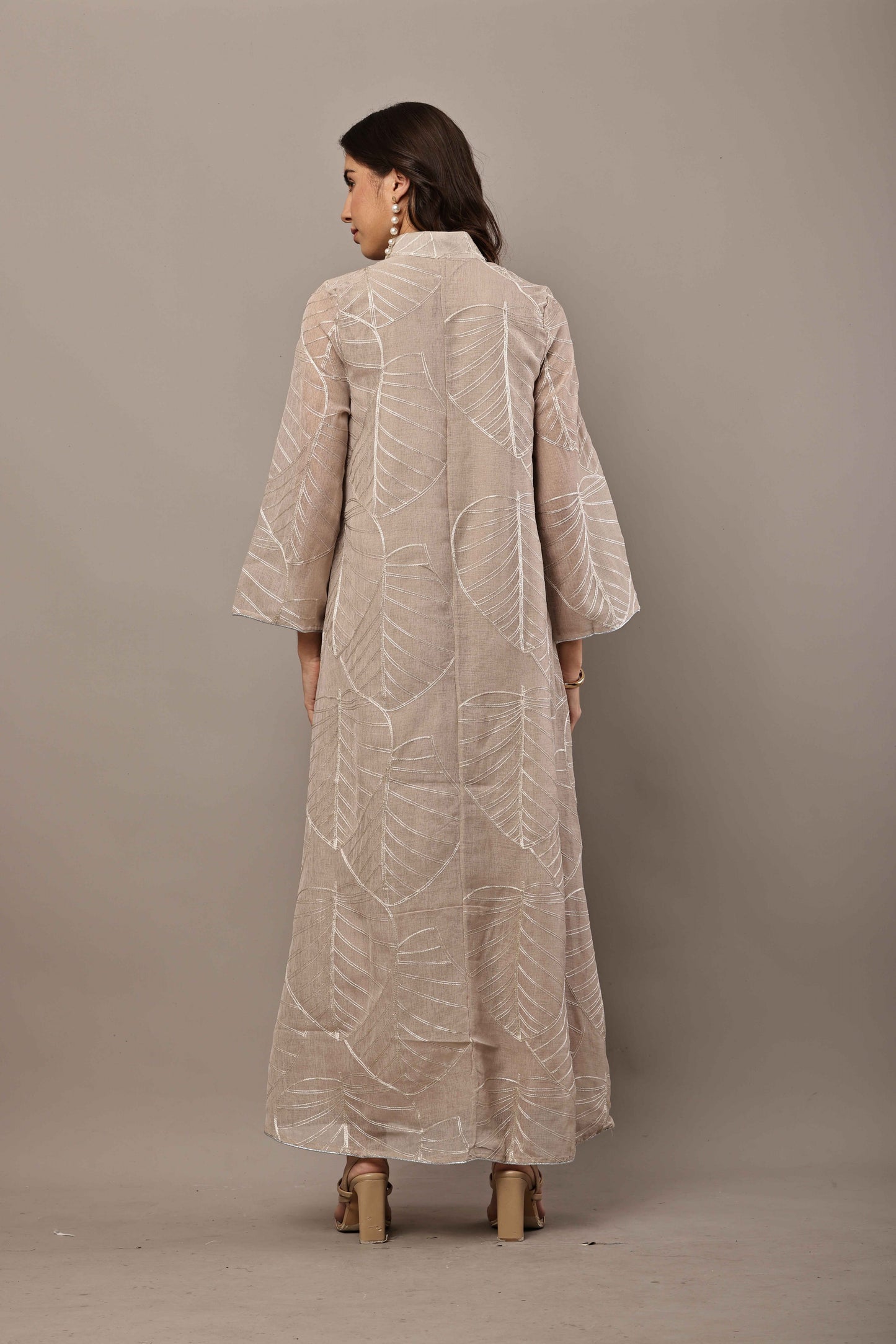 Beige Floral Sequin Embroidered Maxi Kurta – Festive & Eid Wear