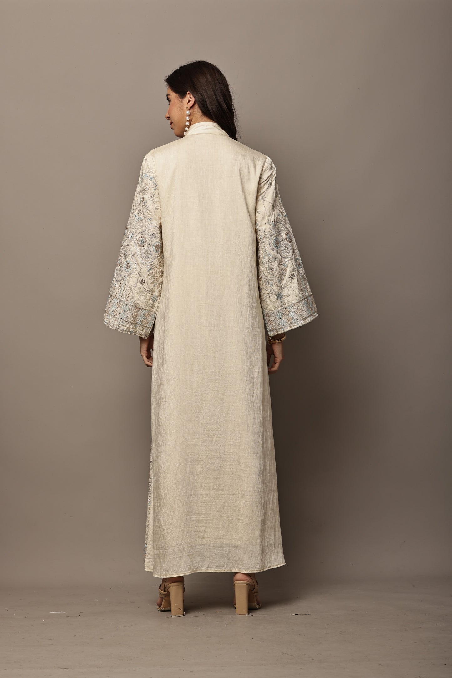 Ivory & Powder Blue Embroidered Maxi Kurta – Festive & Eid Edit