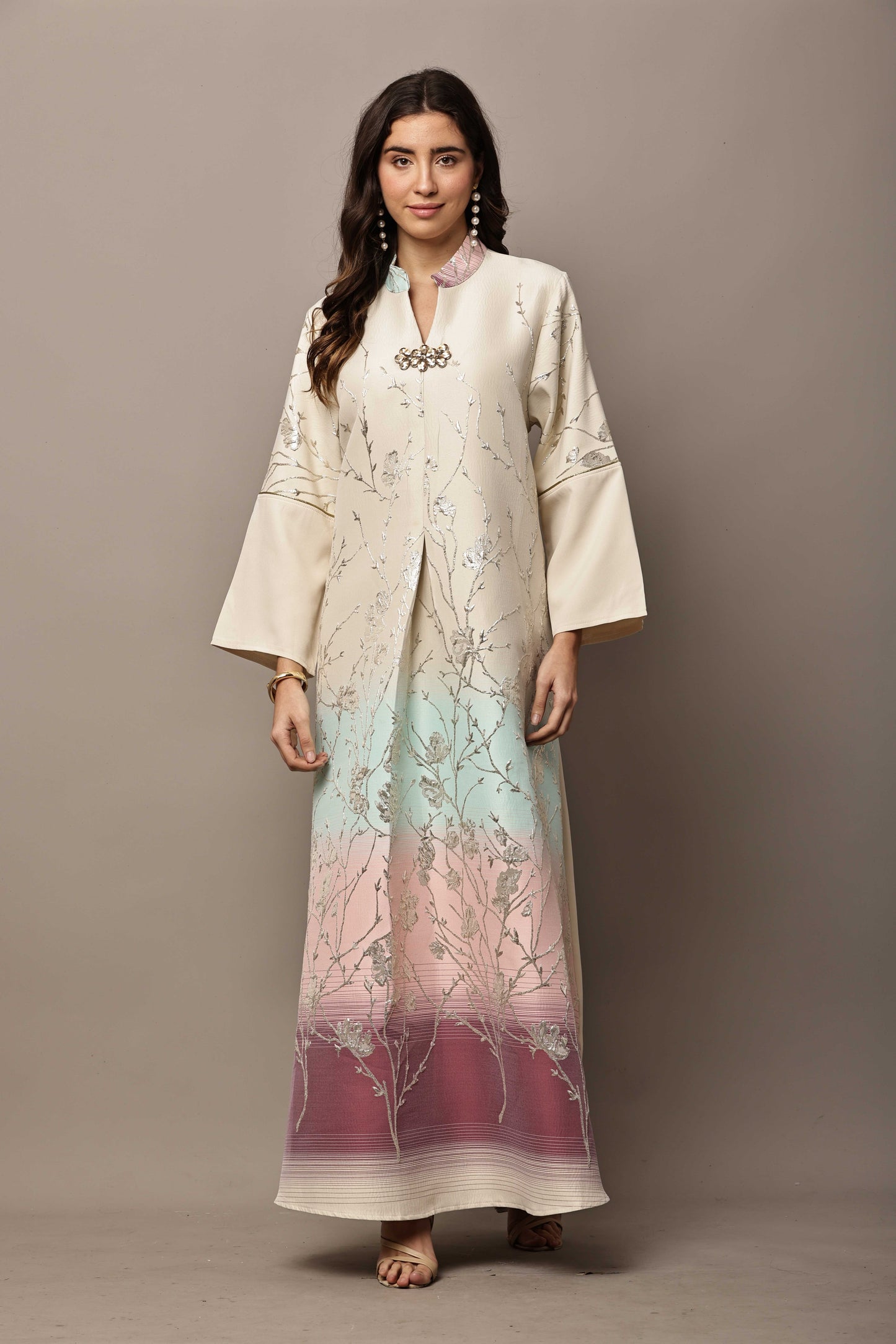 Pastel Blossom Embroidered Ombre Kaftan – Luxury Ramadan & Eid Maxi Dress