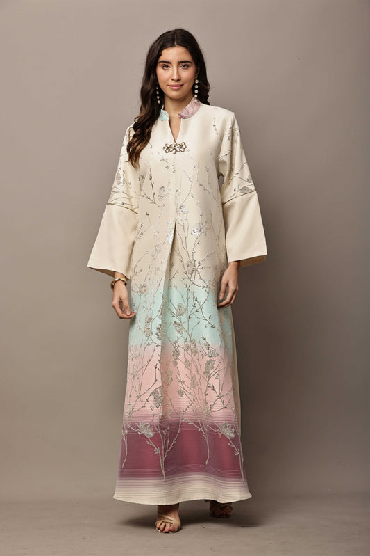 Pastel Blossom Embroidered Ombre Kaftan – Luxury Ramadan & Eid Maxi Dress