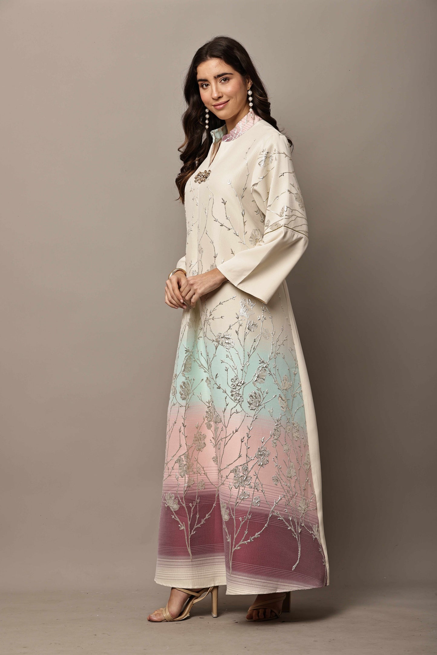 Pastel Blossom Embroidered Ombre Kaftan – Luxury Ramadan & Eid Maxi Dress