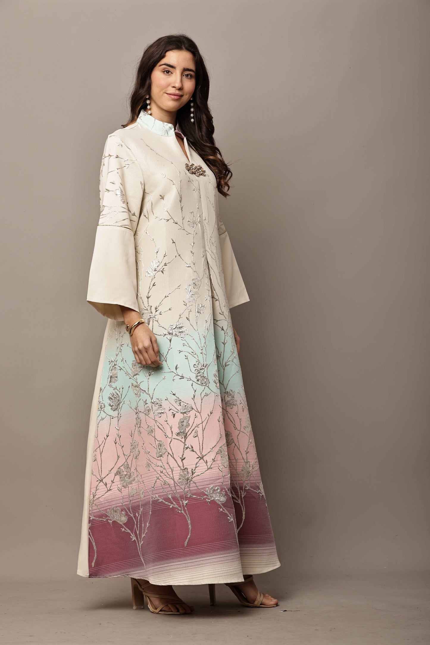 Pastel Blossom Embroidered Ombre Kaftan – Luxury Ramadan & Eid Maxi Dress