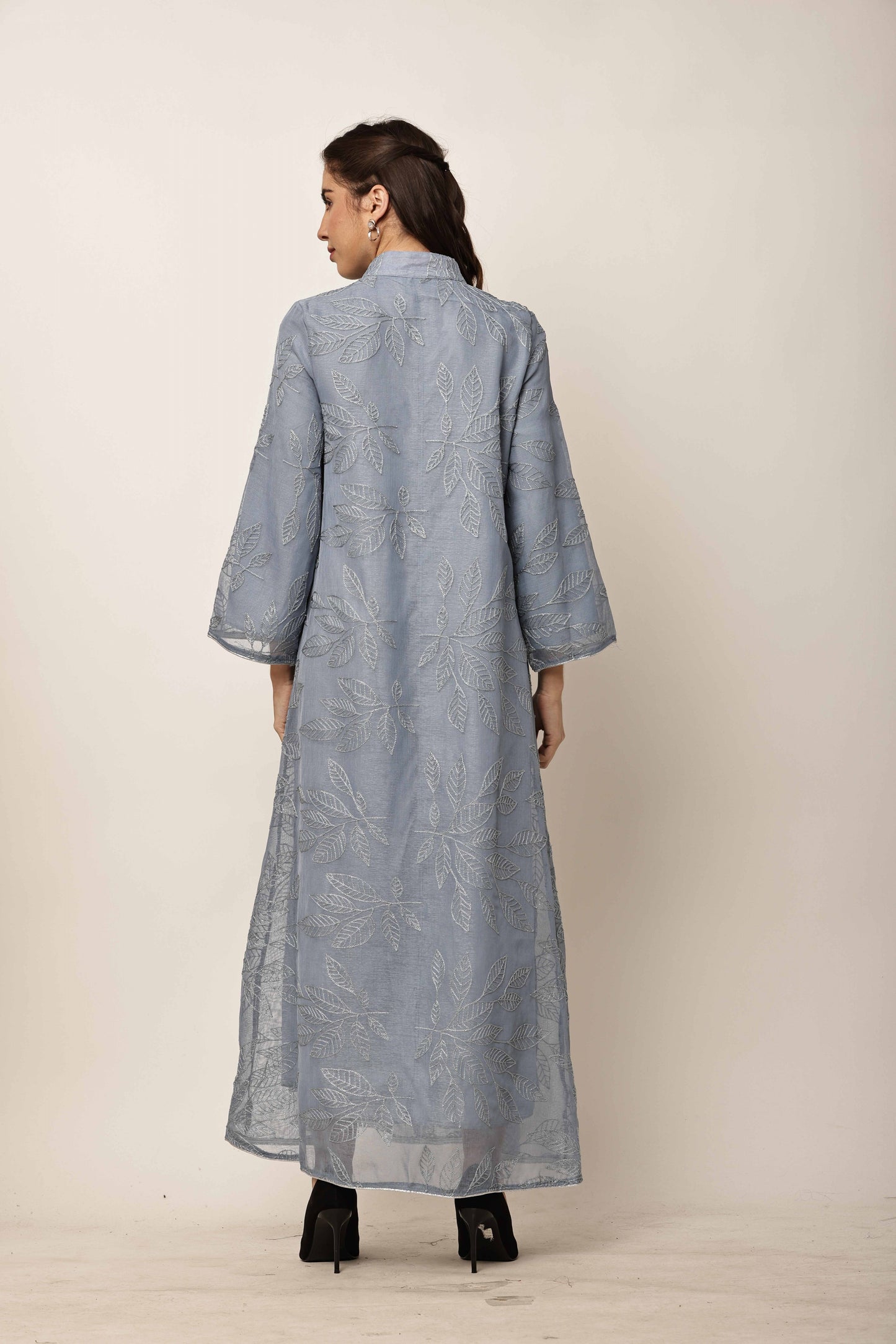 Silver Mist Embroidered Eid Festive Long Kurta for Women