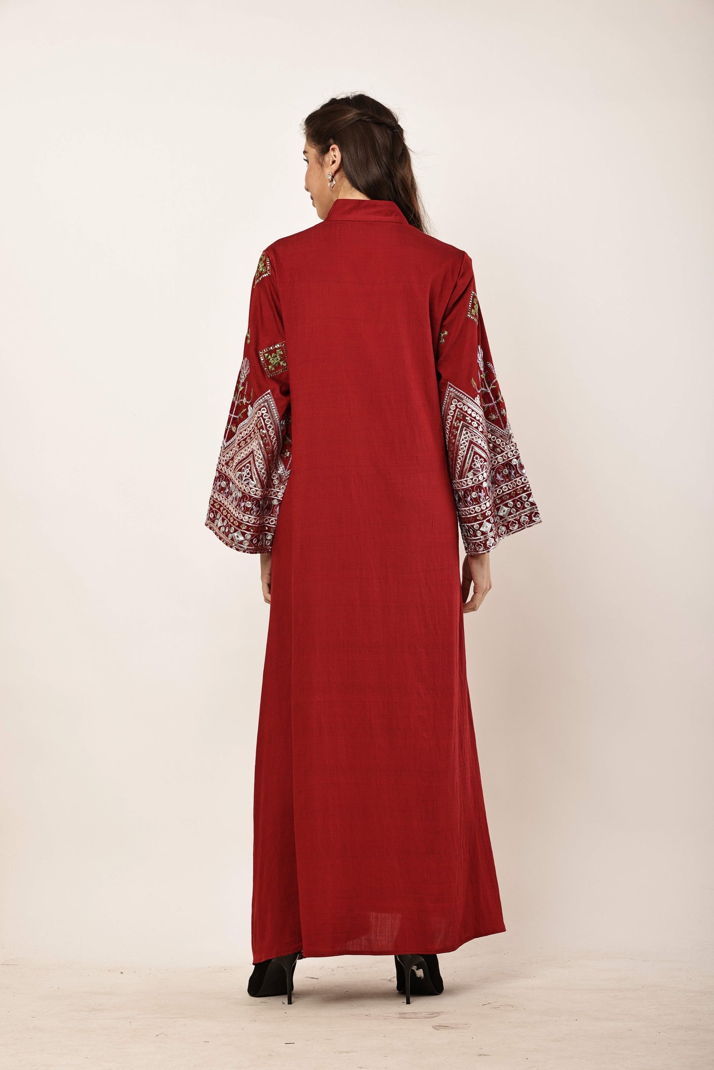 Ruby Red Embroidered Eid Festive Long Kurta for Women