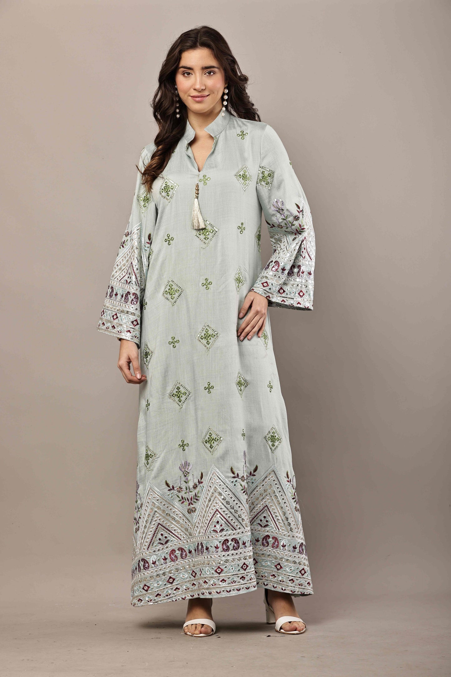 Mint Green Embroidered Eid Kurta Dress for Women | Ramadan Festive Wear