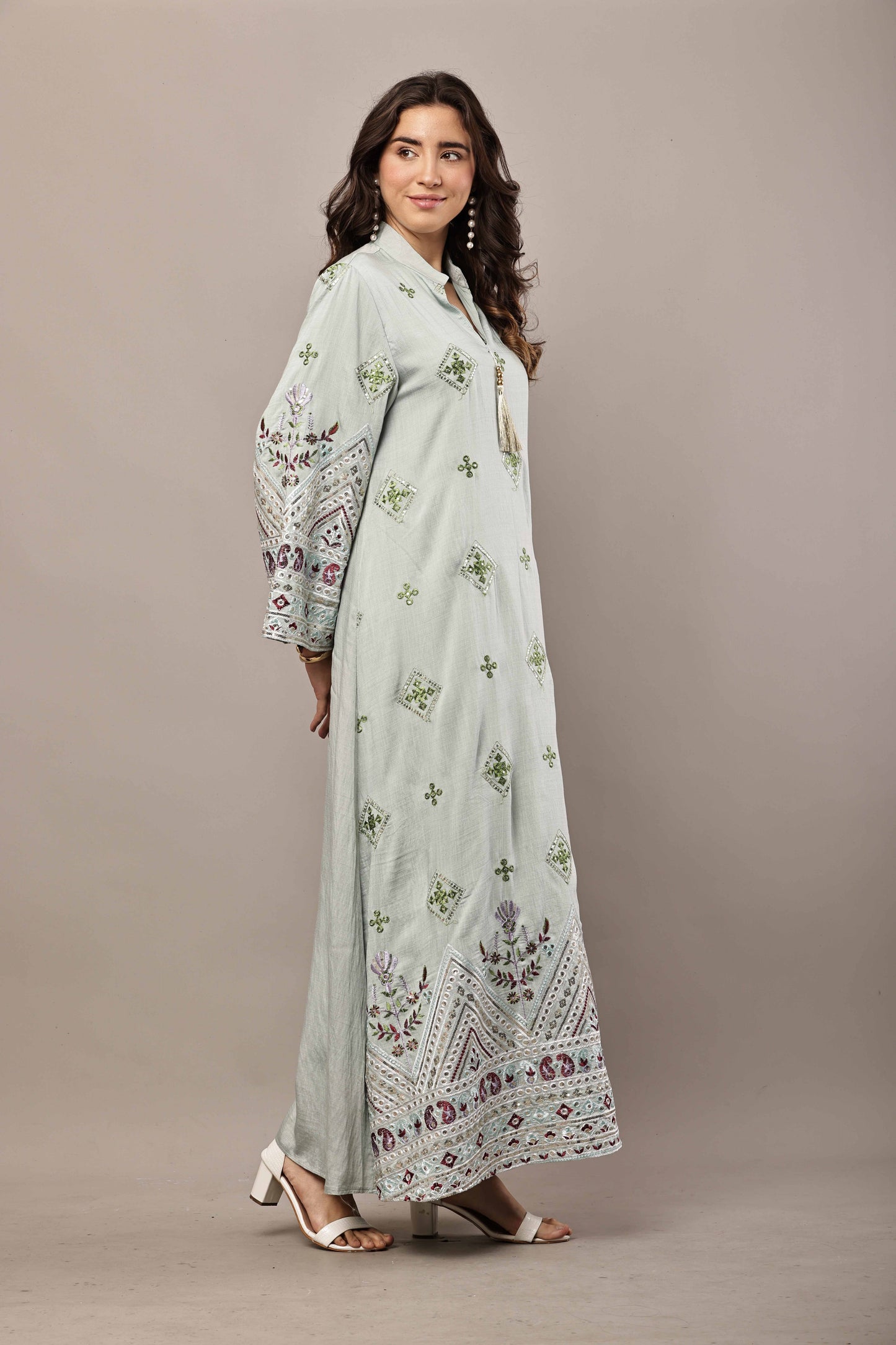 Mint Green Embroidered Eid Kurta Dress for Women | Ramadan Festive Wear