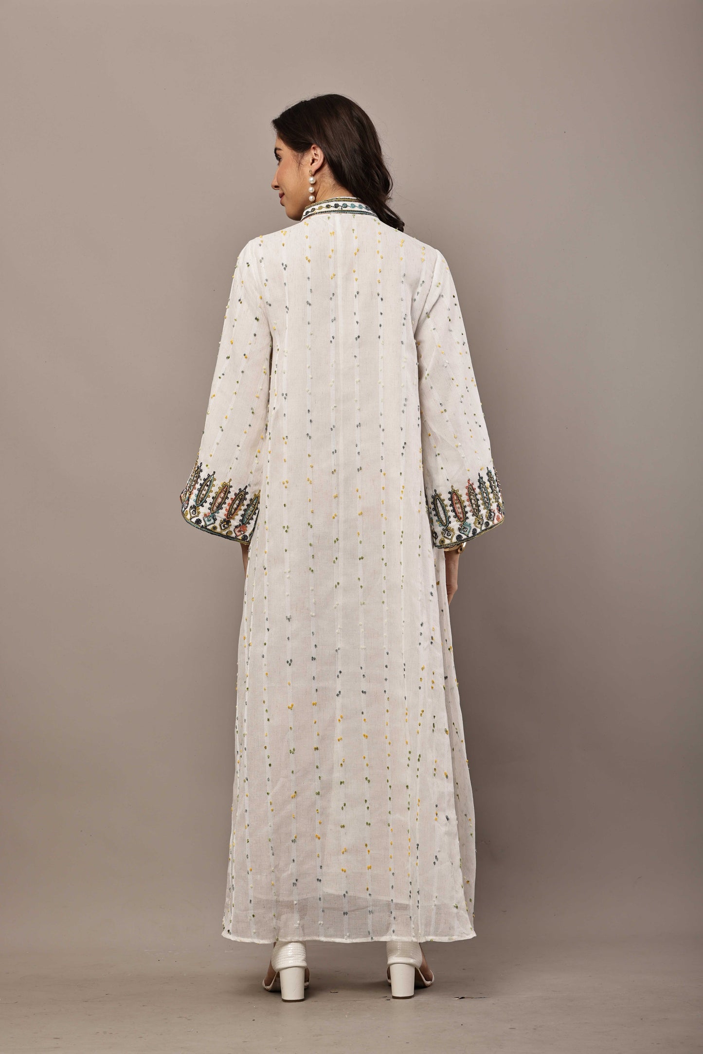 Off-White Embroidered Eid Kurta for Women | Elegant Ramadan Maxi Dress