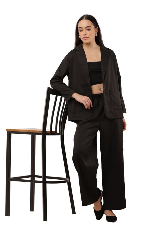 Elegant Blazer & Wide-Leg Pant Co-ord Set Free Size – Korean Fashion