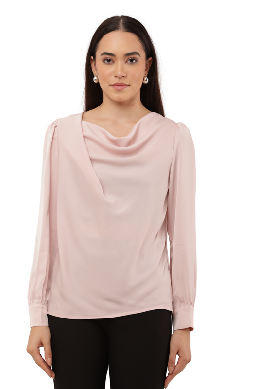 Draped Neck Long Sleeve Blouse – Korean Fashion Inspired