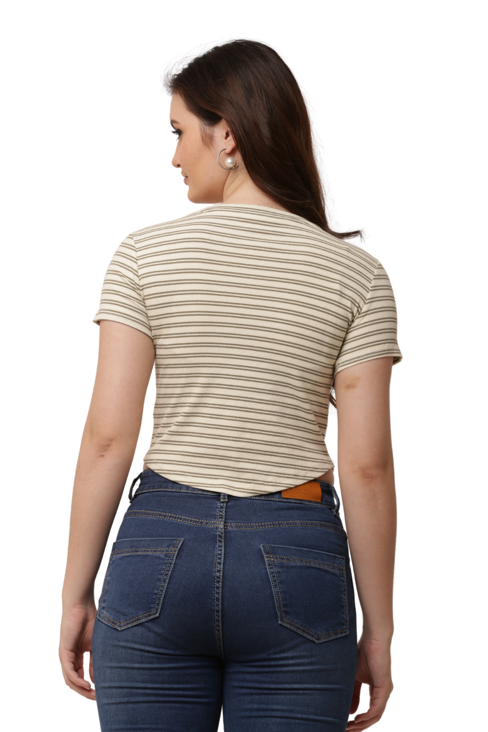 Ribbed Fitted Striped Korean T-Shirt Free Size – Casual Round Neck Tee