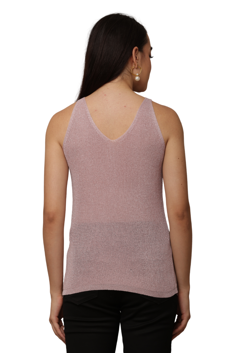 ✨ Shimmer Knit Sleeveless Top – V-Neck Style