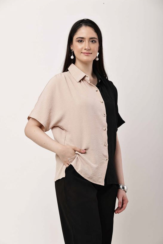 Women Dual Tone Pink Coral Shirt Casual Stylish Top