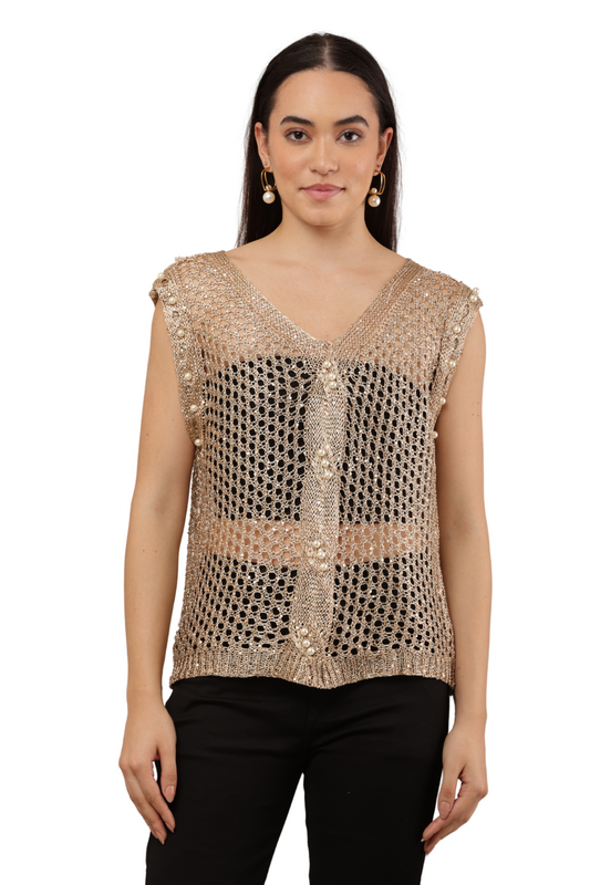 Korean Fashion Pearl Mesh Knit Top – Handcrafted Korean Crop Top